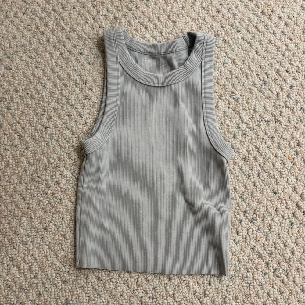 Blue/Gray Sleeveless Tank with High Neckline